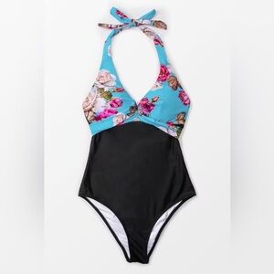 NWT JOHNNY WAS Spring Halter Boho Floral One Piece Swimsuit